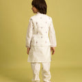 Graceful White Viscose Silk Embroidered Kurta Set with Floral Nehru Jacket