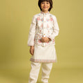 Graceful White Viscose Silk Embroidered Kurta Set with Floral Nehru Jacket