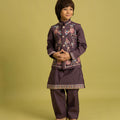 Lovely Purple Viscose Silk Embroidered Kurta Set with Floral Nehru Jacket
