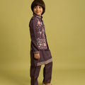 Lovely Purple Viscose Silk Embroidered Kurta Set with Floral Nehru Jacket