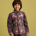 Lovely Purple Viscose Silk Embroidered Kurta Set with Floral Nehru Jacket