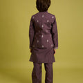 Lovely Purple Viscose Silk Embroidered Kurta Set with Floral Nehru Jacket