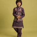Lovely Purple Viscose Silk Embroidered Kurta Set with Floral Nehru Jacket