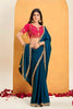 Teal Blue Georgette Saree with Red Embroidered Blouse 