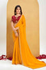 Mustard Yellow Georgette Saree Designer Border Maroon Embroidered Blouse 