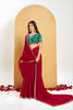 Wine Red Georgette Saree Designer Lace Border Green Embroidered Blouse 