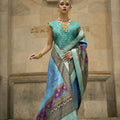 Designer Blue Banarasi Silk Saree with Purple Pallu Teal Blouse