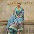 Designer Blue Banarasi Silk Saree with Purple Pallu Teal Blouse
