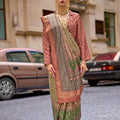 Olive Green and Copper Banarasi Silk Saree and Contrast Blouse
