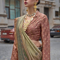 Olive Green and Copper Banarasi Silk Saree and Contrast Blouse