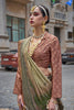 Olive Green and Copper Banarasi Silk Saree and Contrast Blouse