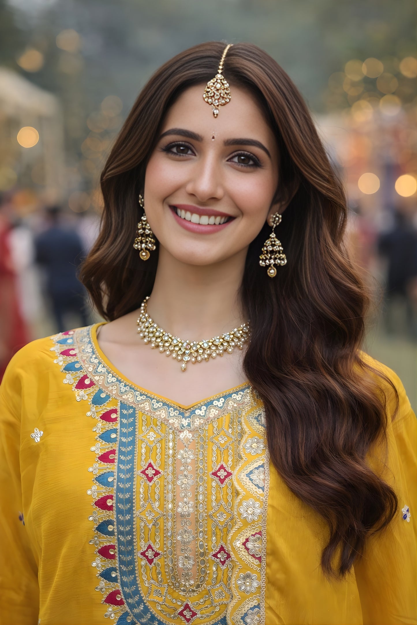 Elegant Mustard Yellow Chinon Silk Embroidered Palazzo Suit with Dupatta