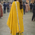Elegant Mustard Yellow Chinon Silk Embroidered Palazzo Suit with Dupatta