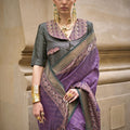 Designer Purple Banarasi Silk Saree with Green Blouse Festive Occasions
