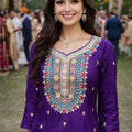Stunning Purple Chinon Silk Embroidered Palazzo Suit with Dupatta