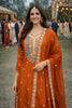 Delicate Rust Orange Chinon Silk Embroidered Palazzo Suit with Dupatta