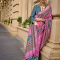 Traditional Pink Teal Banarasi Silk Saree and Rich Pallu