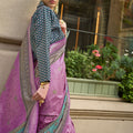 Traditional Pink Teal Banarasi Silk Saree and Rich Pallu