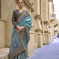 Teal Blue Banarasi Silk Saree with Antique Rich Pallu