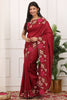 Red Silk Saree with Floral Embroidery Border Designer Blouse