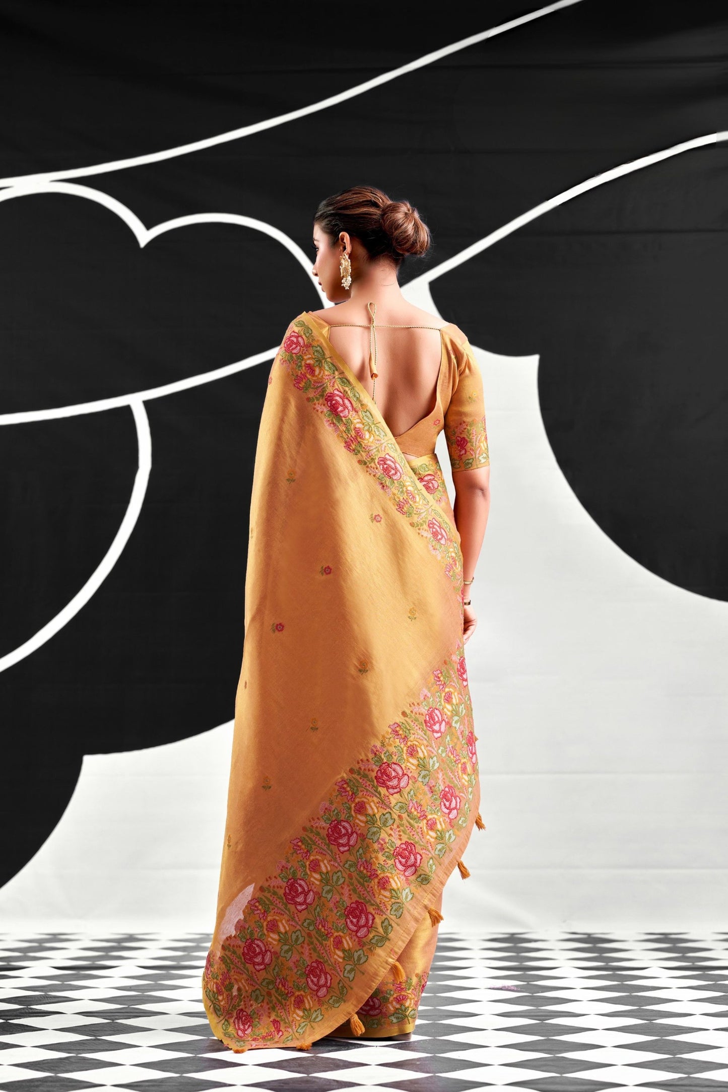 Beautiful Orange Viscose Saree Embroidery Border for Women