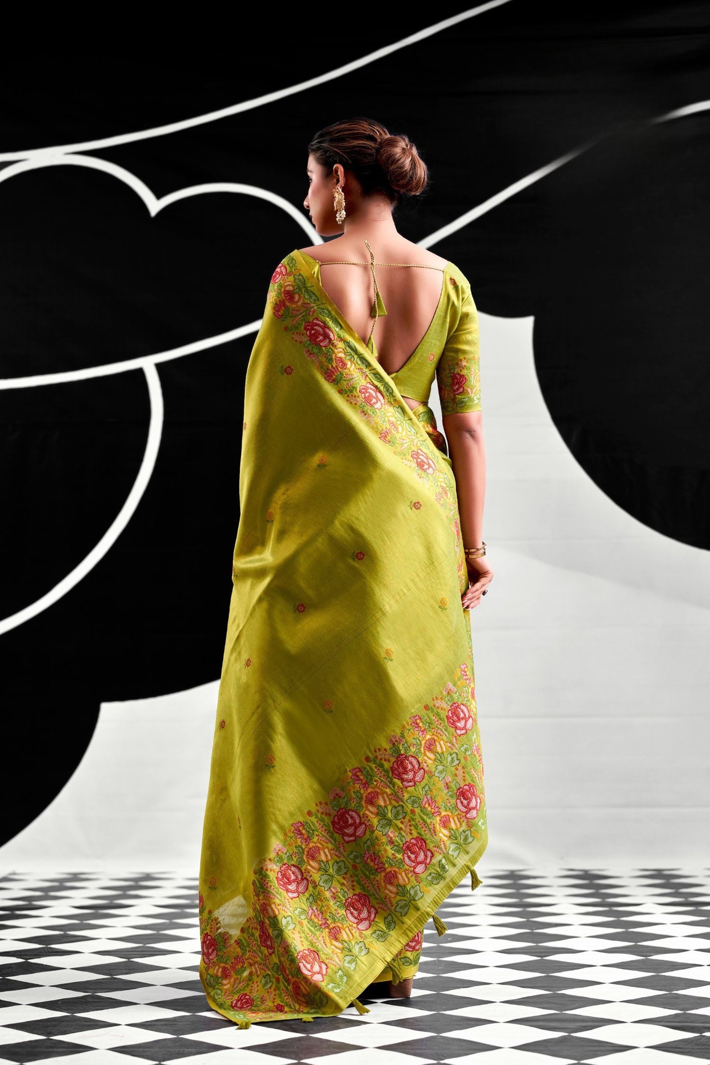 Vibrant Lime Green Viscose Saree Embroidery Border for Women