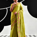 Vibrant Lime Green Viscose Saree Embroidery Border for Women