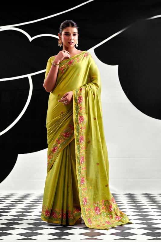 Vibrant Lime Green Viscose Saree Embroidery Border for Women