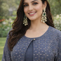 Elegant Grey Embroidered Georgette Casual Wear Kurti Pant Set with Jacket