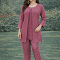 Luxurious Wine Embroidered Georgette Casual Wear Kurti Pant Set with Jacket