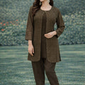 Graceful Dark Olive Green Embroidered Georgette Kurti Pant Set with Jacket