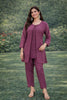 Stylish Purple Embroidered Georgette Kurti Pant Set with Jacket