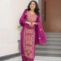 Stylish Magenta Chinon Embroidered Readymade Salwar Suit with Dupatta for Women