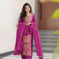 Stylish Magenta Chinon Embroidered Readymade Salwar Suit with Dupatta for Women