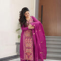 Stylish Magenta Chinon Embroidered Readymade Salwar Suit with Dupatta for Women