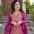 Stylish Magenta Chinon Embroidered Readymade Salwar Suit with Dupatta for Women
