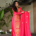 Elegant Rani Pink Chinon Embroidered Readymade Salwar Suit with Dupatta for Women