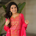 Elegant Rani Pink Chinon Embroidered Readymade Salwar Suit with Dupatta for Women