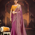 Purple Organza Silk Saree with Gold Border Designer Blouse