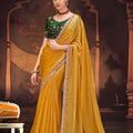 Mustard Yellow Organza Silk Saree Embellished Border Green Blouse