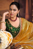 Mustard Yellow Organza Silk Saree Embellished Border Green Blouse