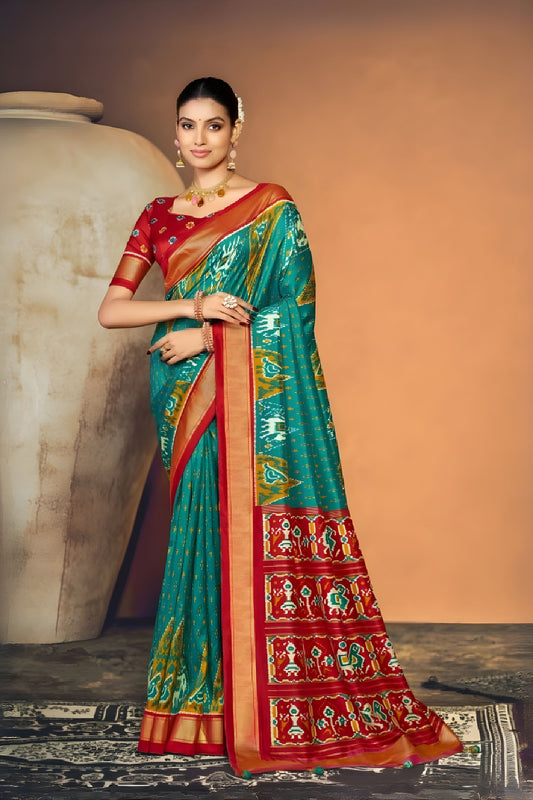 Royal Teal Blue Soft Silk Saree with Rich Zari Woven Border for Women 