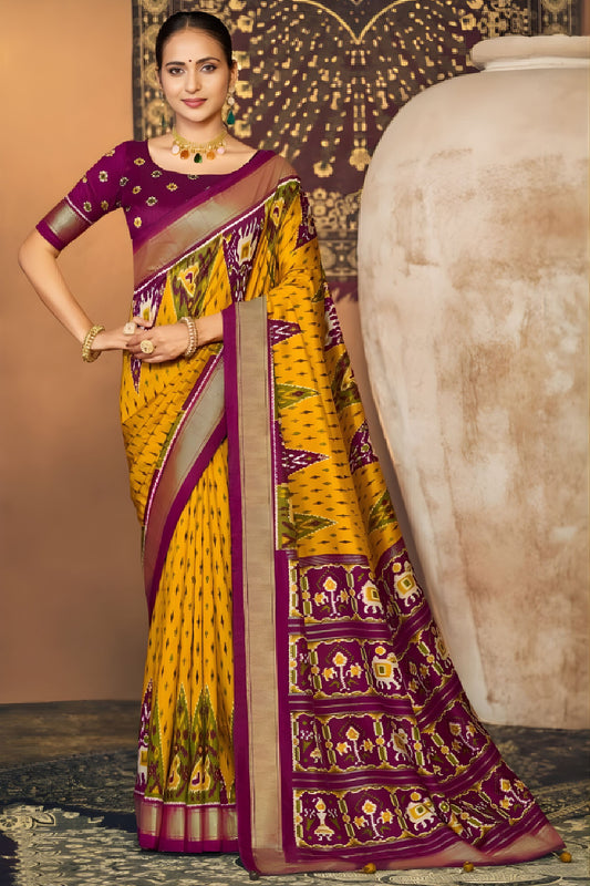 Stylish Mustard Yellow Soft Silk Saree with Rich Zari Woven Border for Women