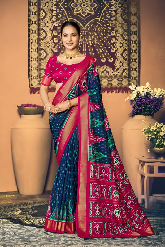 Premium Navy Blue Soft Silk Saree with Rich Zari Woven Border for Women