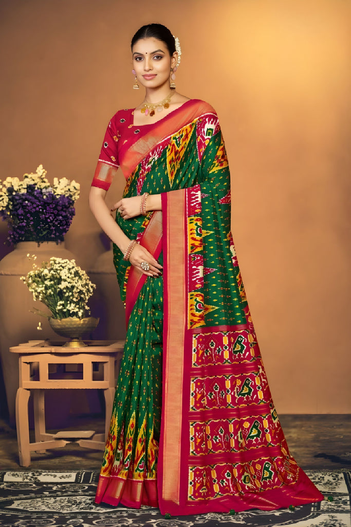Graceful Bottle Green Soft Silk Saree Rich Zari Woven Border for Women