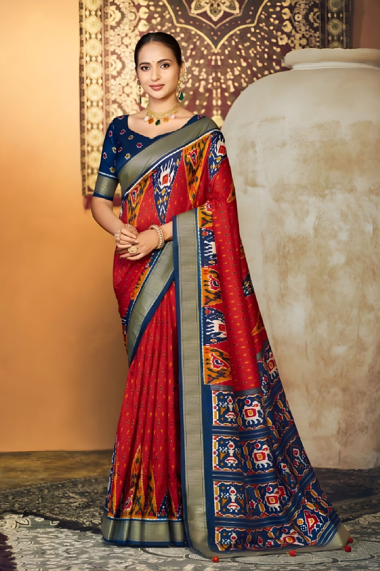 Traditional Red Soft Silk Saree Rich Zari Woven Border for Women 