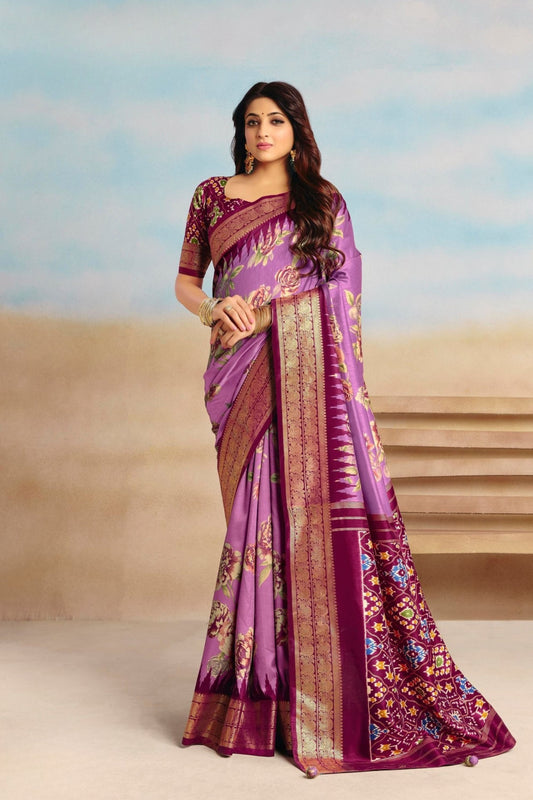 Lovevly Lavender Soft Silk Saree with Rich Zari Woven Border for Women