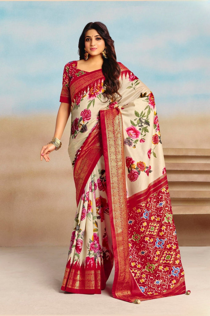 Luxury Off White Soft Silk Saree with Rich Zari Woven Border for Women