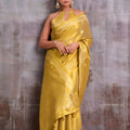 Exclusive Mustard Yellow Tissue Silk Zari Work Saree for Wedding