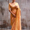 Beautiful Peach Tissue Silk Zari Work Saree for Wedding 